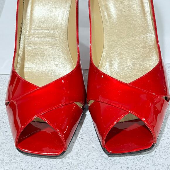 Stuart Weitzman dressy shoes 9.5M red patent open toe high stiletto heel pumps - Picture 9 of 10